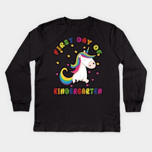 Cutesy Unicorn | First Day Kindergarten Kids Long Sleeve T-Shirt